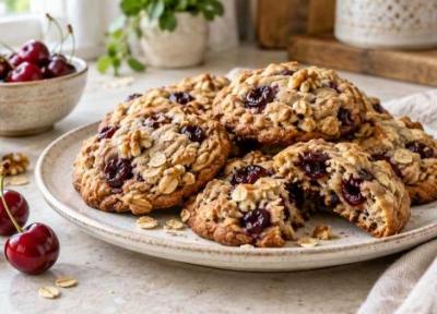 طرز تهیه کوکی آلبالو با جو دوسر و کره قهوه ای؛ نرم و خوش عطر